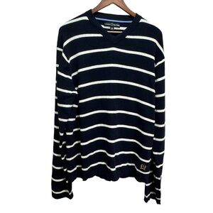 Tommy Hilfiger Blue Striped Wool Cashmere Angora Rabbit Hair Vneck Sweater Large